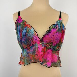 Parade Mesh Ruffle Longline Bralette Cami Large Watercolor Coquette Fairy Rave